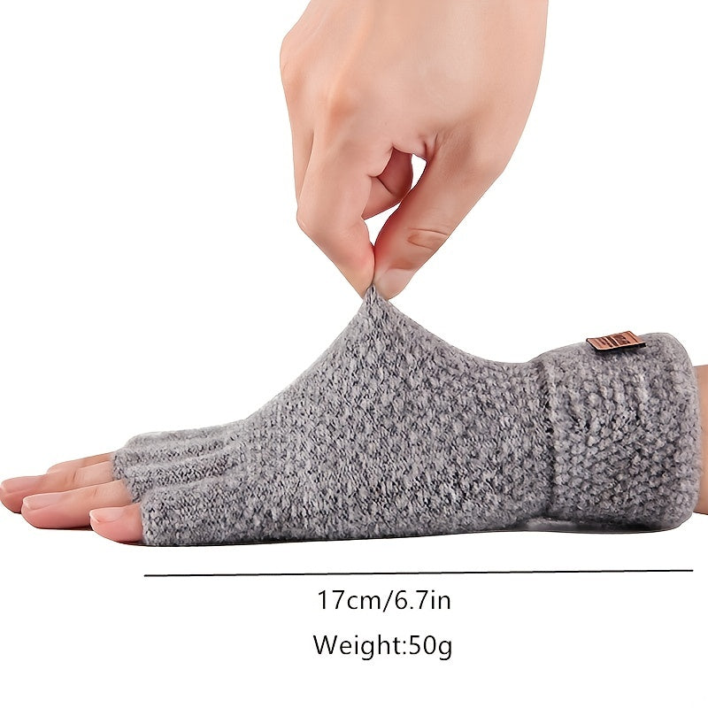 2pcs Men's Knit Thermal Fingerless Gloves Set