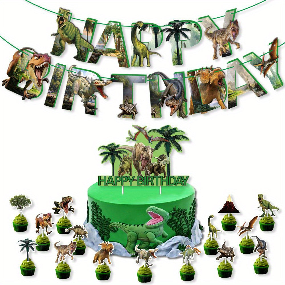Dinosaur Theme Birthday Party Banner Cake Insert Set