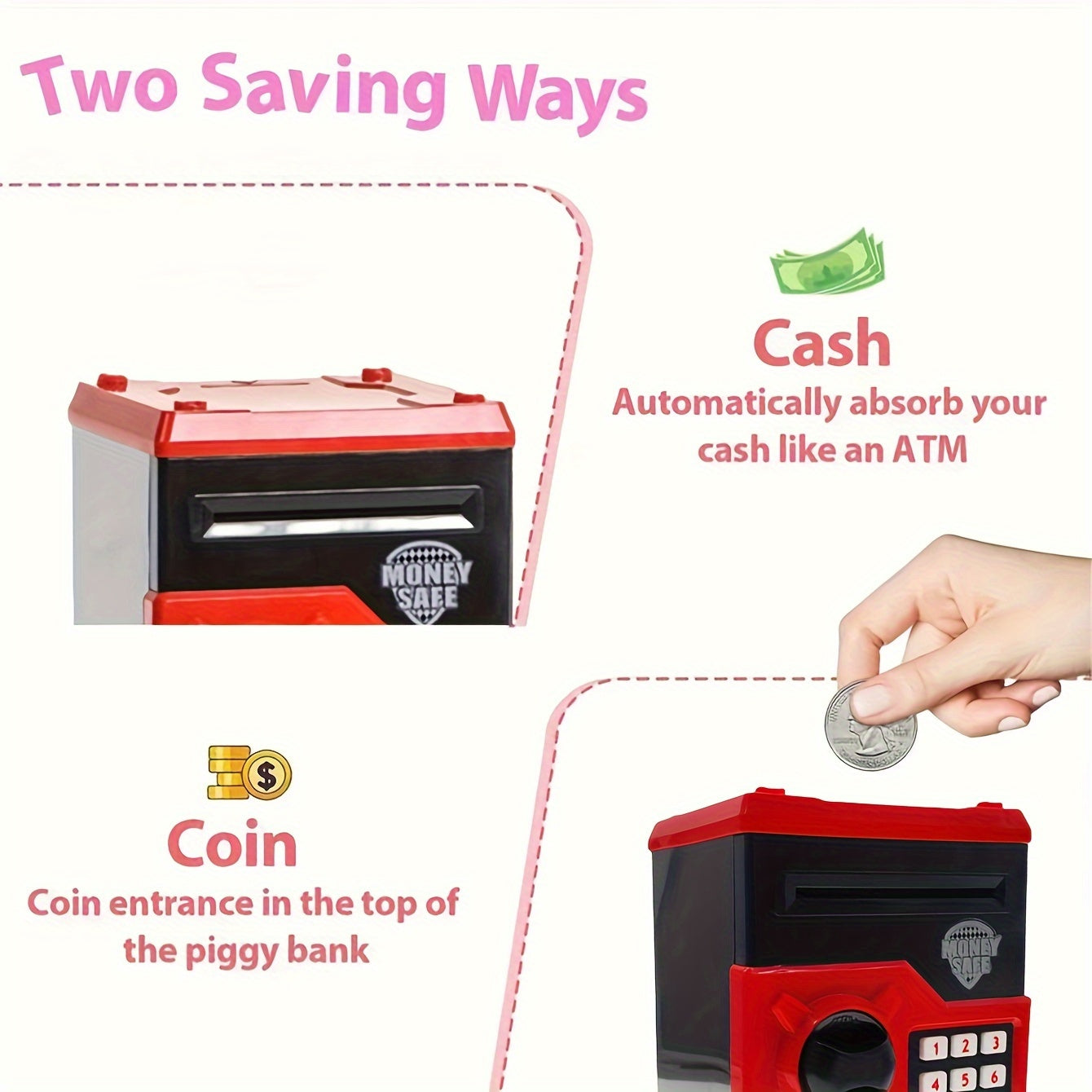 ATM Piggy Banks w/ Password Protection & Auto Rewind for Boys & Girls