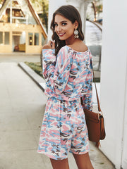 Camouflage Print Off Shoulder Jumpsuit Long Sleeve Women's Clothing