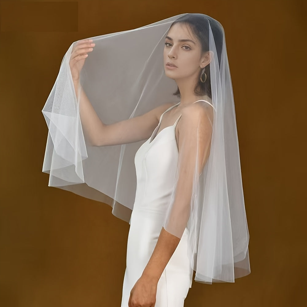 Single Layer Nude Bridal Veil Soft Polyester with Comb