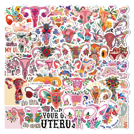 50pcs Uterus Flower Stickers Self-adhesive Waterproof DIY Doodle Stickers