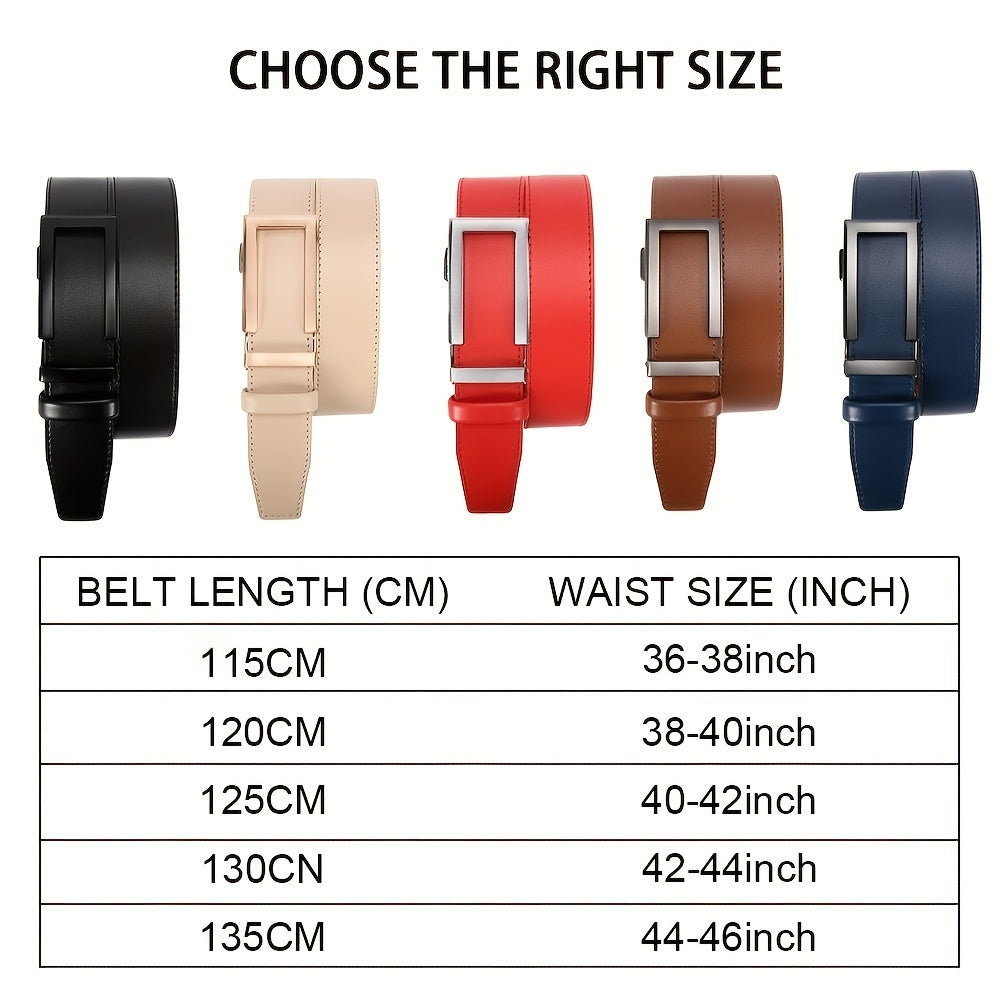 Men's Leather Adjustable Belts Slide Trim Ratchet With Automatic Metal Buckles