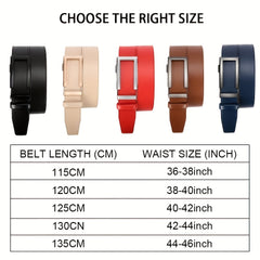 Men's Leather Adjustable Belts Slide Trim Ratchet With Automatic Metal Buckles