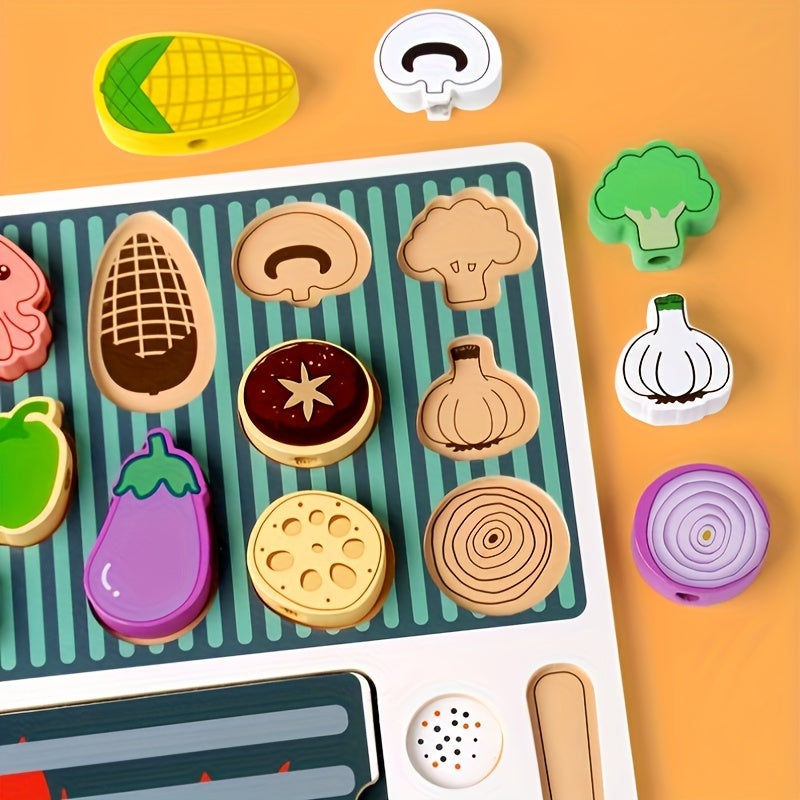 Wooden BBQ Grill Playset for Kids Pretend Play Barbecue Food Toys