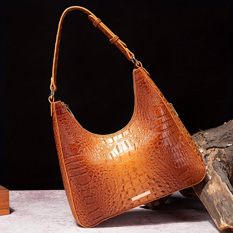 Crocodile Pattern Leather Handbag Ombre Shoulder Purse