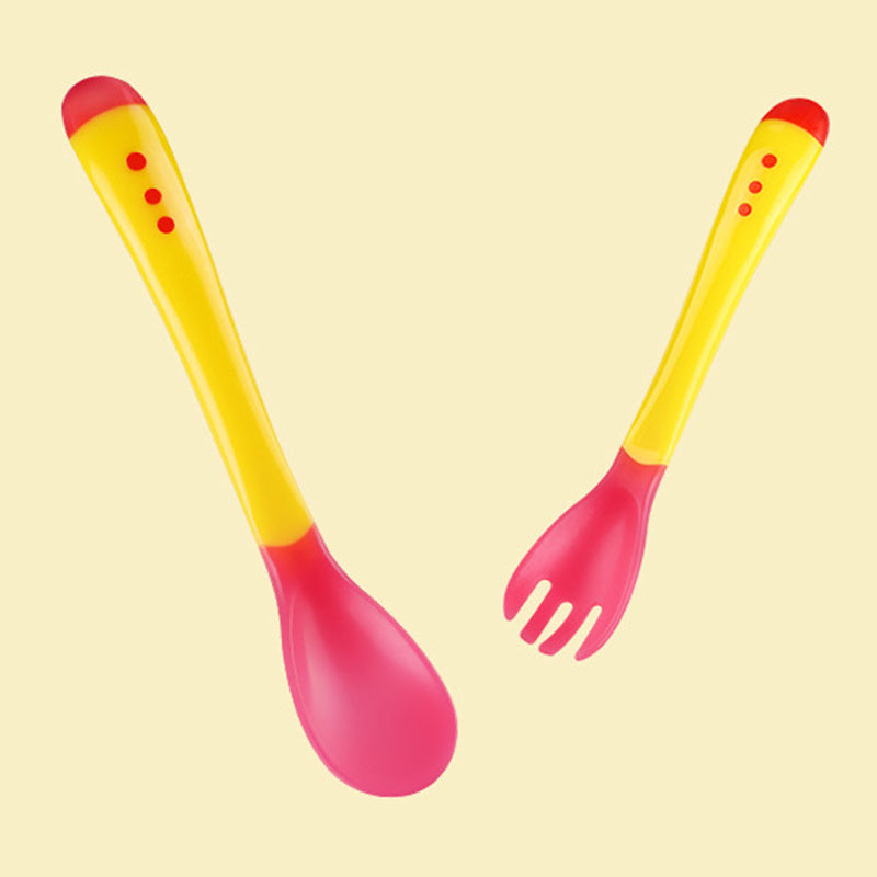 Baby Spoons & Forks Set Soft Silicone Tip Heat Sensitive Toddler Utensils