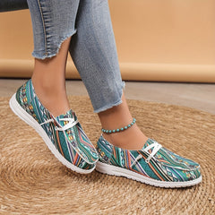 Women's Geometric Pattern Flat Sneakers Low Top Loafers Canvas Shoes