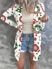  Christmas Casual Cardigan Graphic Print Long Sleeve Open Front