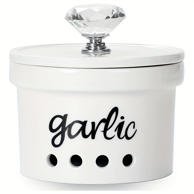 Ceramic Garlic Crisper With Lid 12.5 Oz - Garlic Saver Container