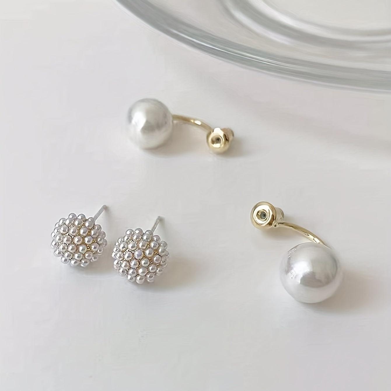 Flower Pattern Faux Pearl Dangle Earrings 14K Plated Jewelry