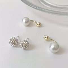 Flower Pattern Faux Pearl Dangle Earrings 14K Plated Jewelry