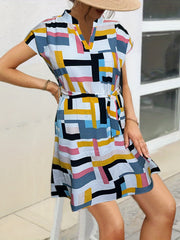 Plus Geometric Print V Neck Dress With Belt