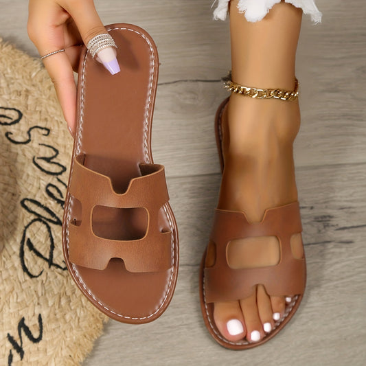 Women's Solid Slip-On Open Toe Sandals Non-Slip Outdoor Casual Slides