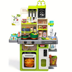 Kids Play Kitchen Set with Light Stove & Sink, Play Food Toy, Accessories
