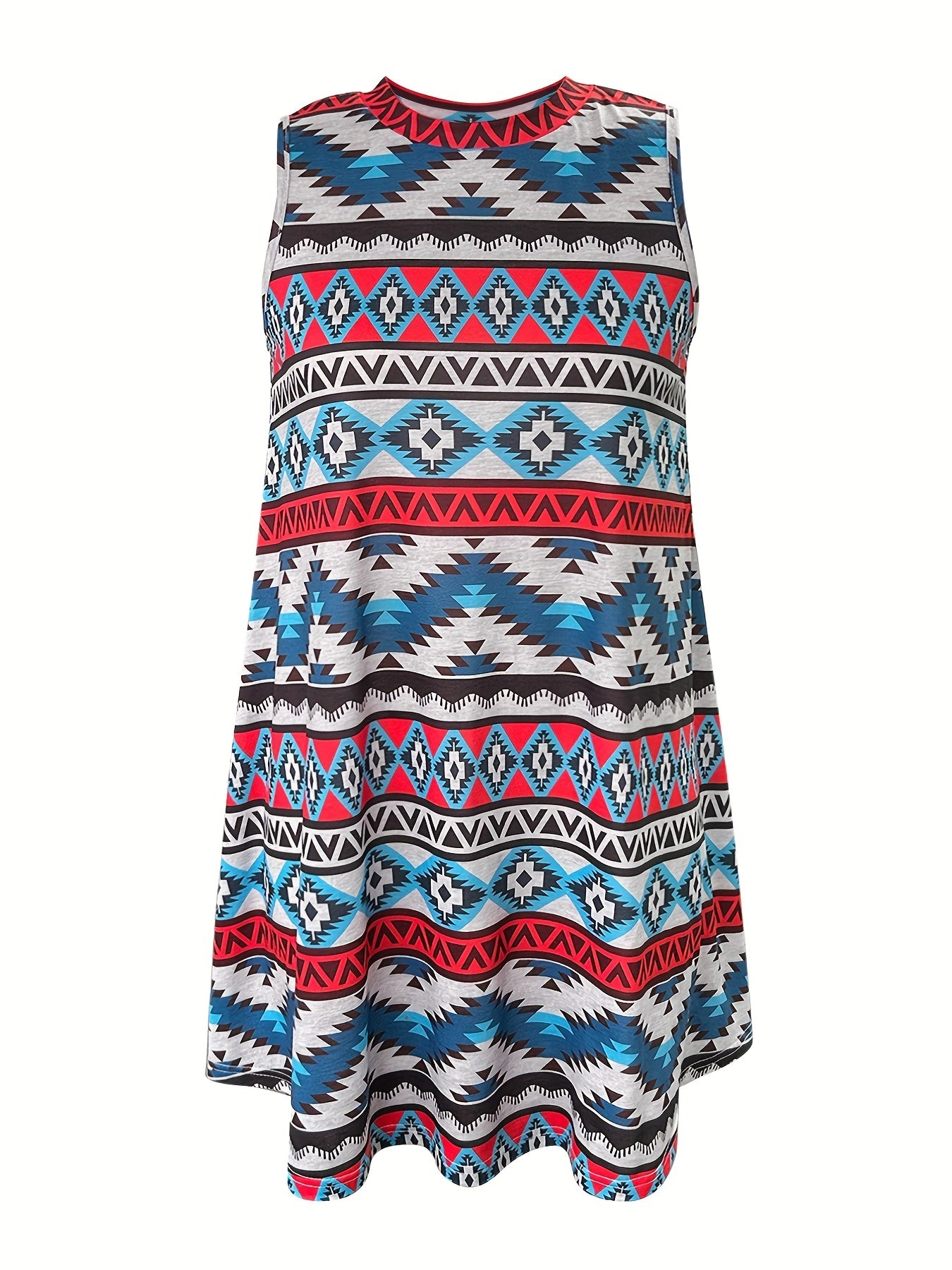  Southwestern Print Tank Dress Mock Neck Casual Slight Stretch