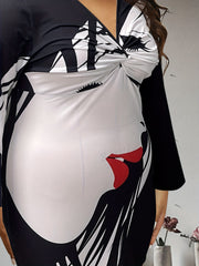  Cartoon Face Print Twist Dress