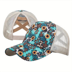 Tie Dye Ponytail Trucker Hat Star Print Mesh Baseball Cap Embroi