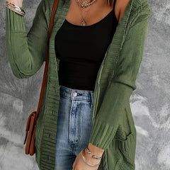  Solid Long Sleeve Open Front Cardigan With Pockets