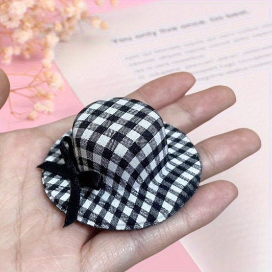 3pcs Grid Bow Hat Small Top Hat with Bow DIY Craft Doll Accessories