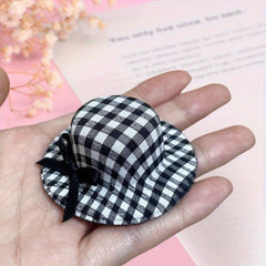3pcs Grid Bow Hat Small Top Hat with Bow DIY Craft Doll Accessories