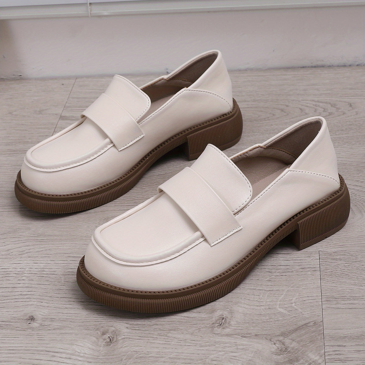 Women's Chunky Heel Loafers British Style Work Shoes