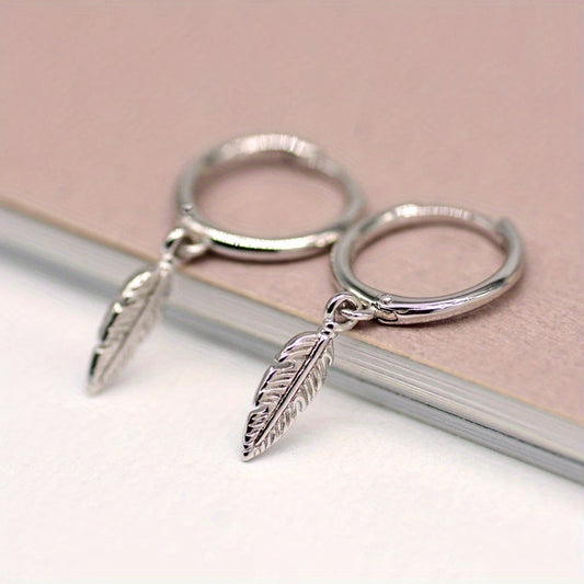 Silver Plated Feather Hoop Earrings for Women