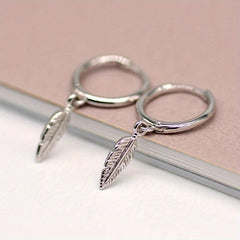 Silver Plated Feather Hoop Earrings for Women