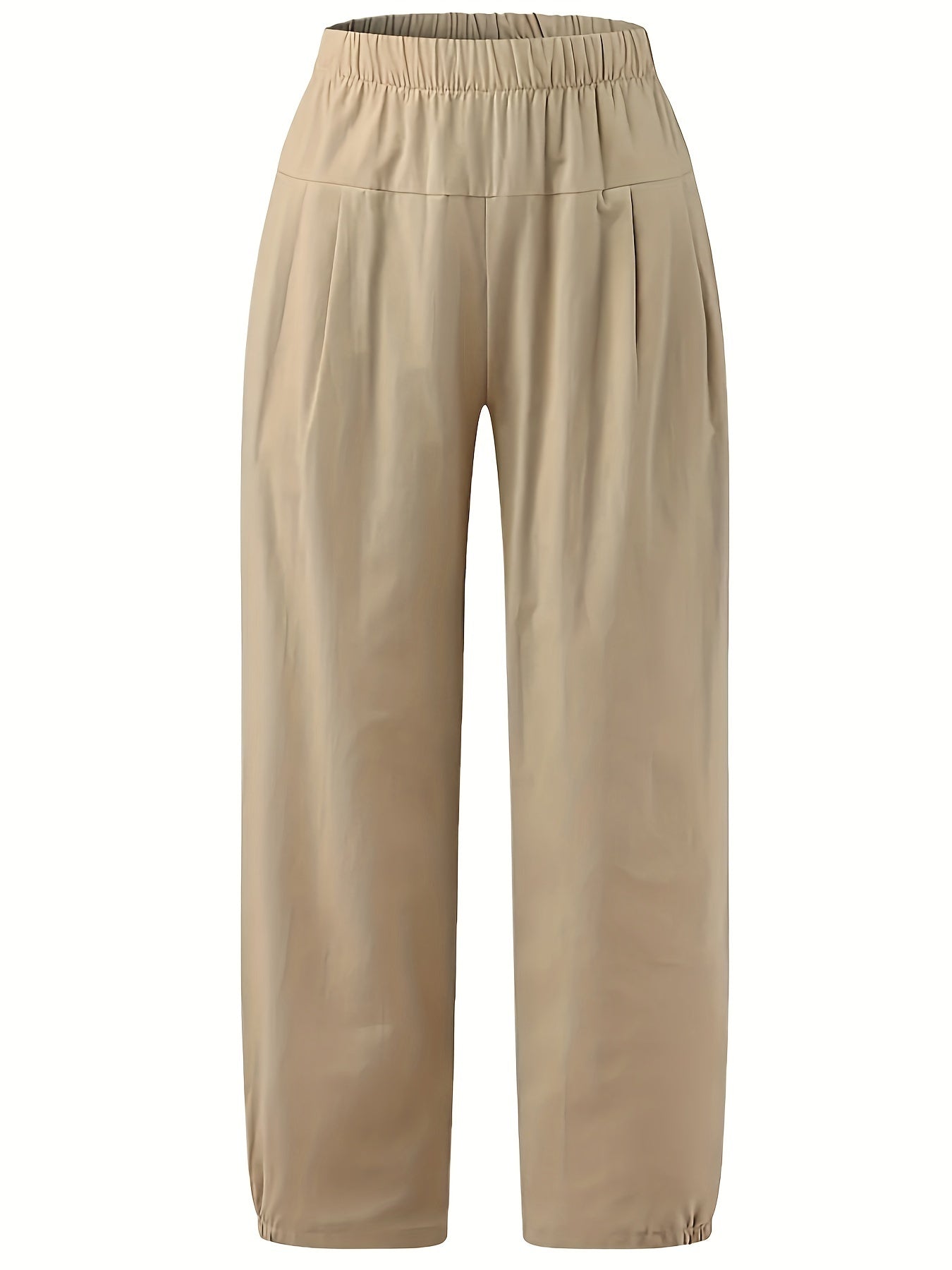  Casual Pants Women's Plus Solid Elastic High Rise Loose Fit Trousers