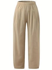  Casual Pants Women's Plus Solid Elastic High Rise Loose Fit Trousers
