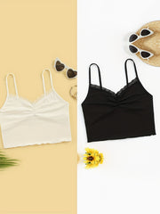 2pcs Lace Stitching Cami Tops V Neck All match Top
