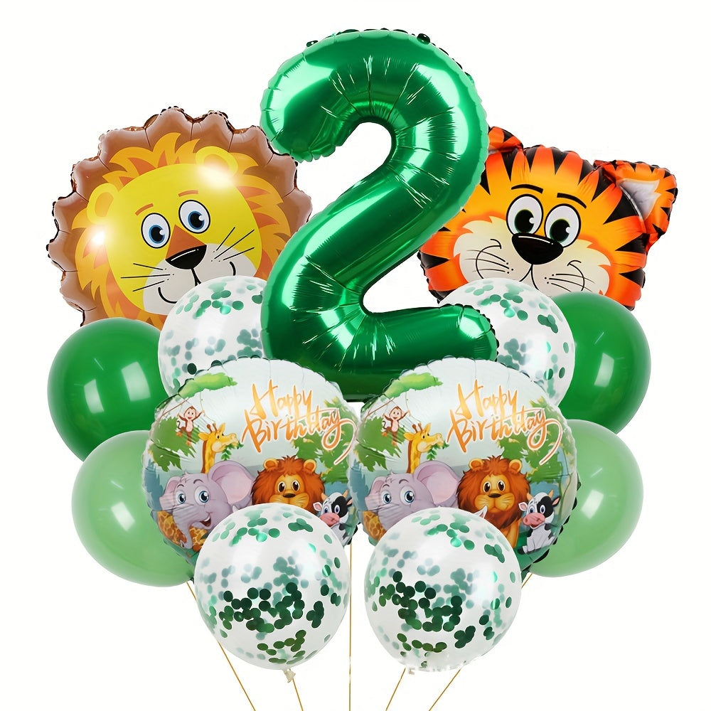 13pcs Jungle Wildlife Balloon Set for Boys' Birthday & Baby Showers