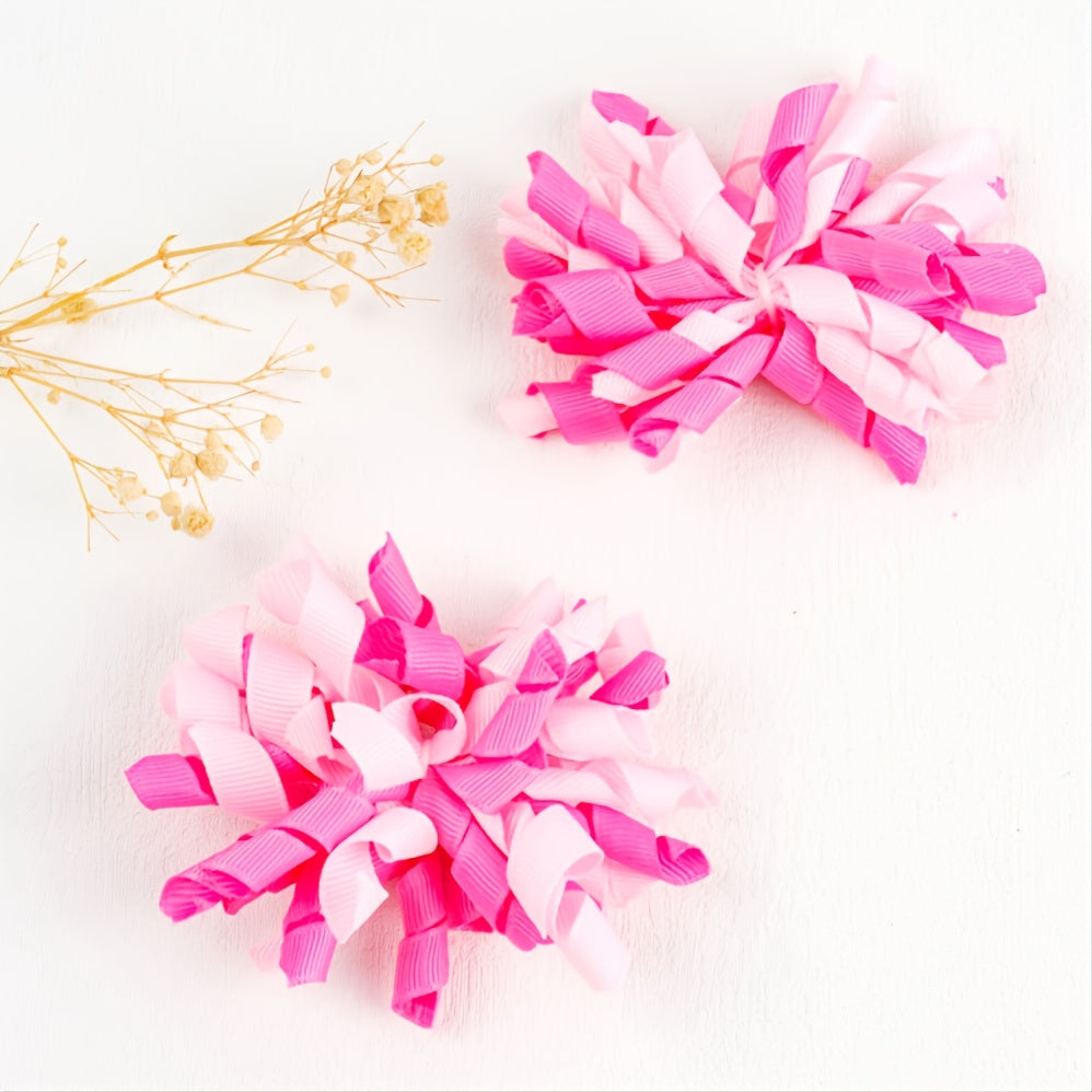 2pcs Baby Girl Curly Hair Ribbon Hair Bun Clip Christmas Firework Hair Clip