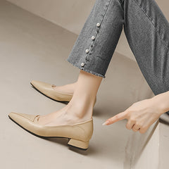 Women's Pointed Toe Chunky Low Heels Slip On Court Pumps