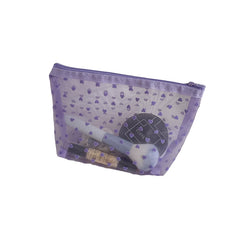 Purple Mesh Makeup Bag Heart Pattern Cosmetic Zipper Pouch