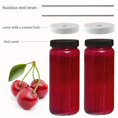 16oz Glass Juice Bottles with Lids and Straws - Perfect for Boba, Smoothies