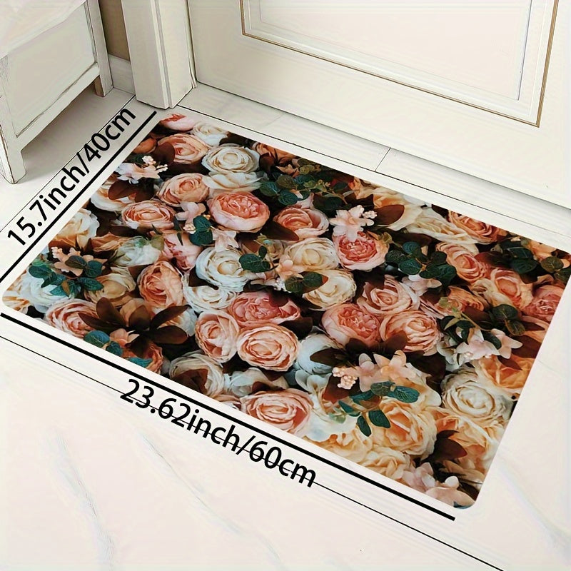 Retro Pink Rose Pattern Rug Machine Washable Carpet