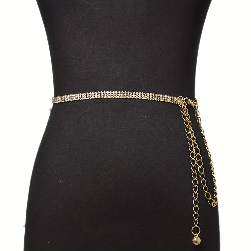 Rhinestone Decor Waist Chain Belly Chain Belt Sparkling Tassel Girdle