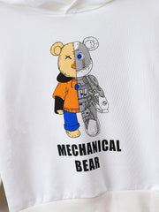 Boys Bear Print Hoodie for Spring Fall