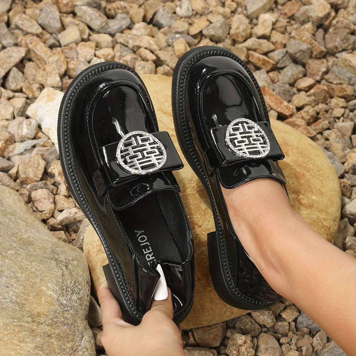 Women's Patent Leather Flat Loafers Round Toe Slip-On Comfort Shoes