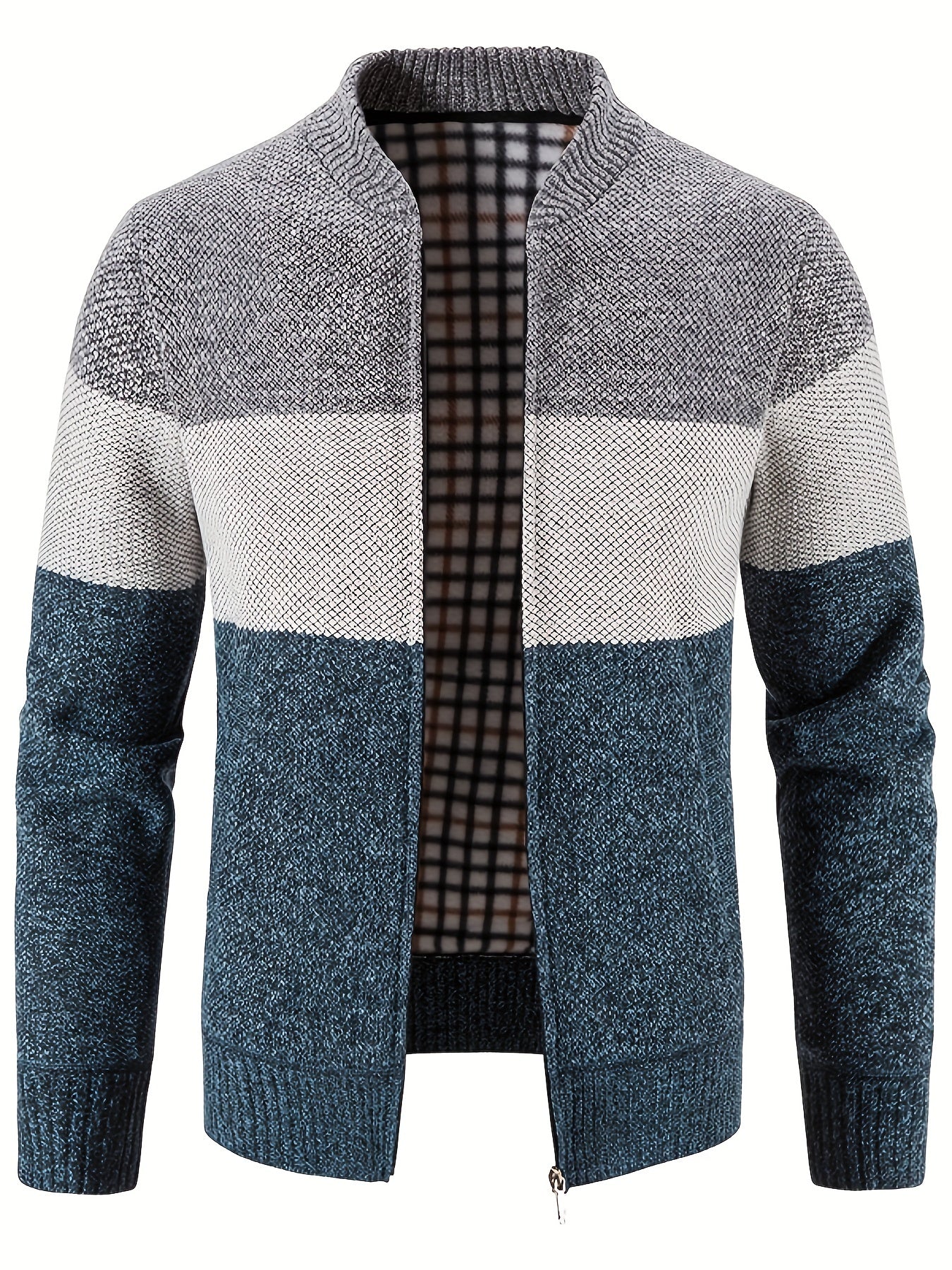 Men's Casual Fleece Jacket Warm Zip Up Knitted Cardigan