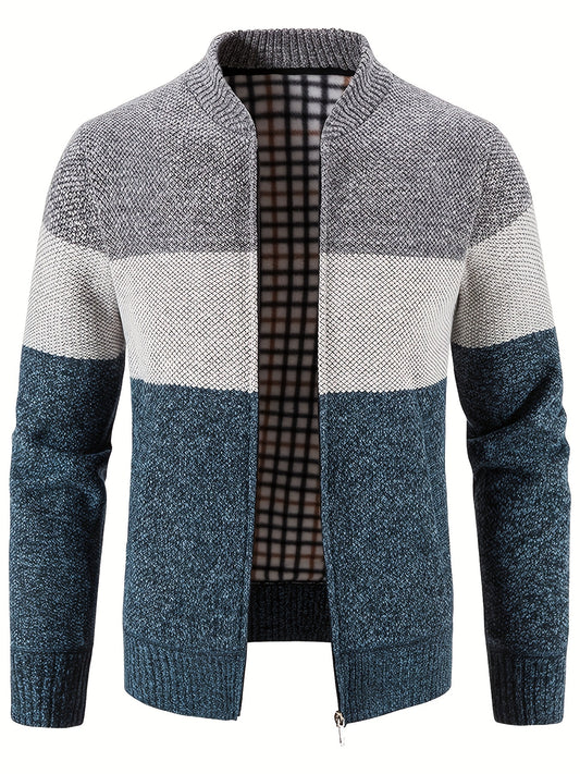 Men's Casual Fleece Jacket Warm Zip Up Knitted Cardigan