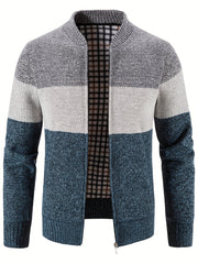Men's Casual Fleece Jacket Warm Zip Up Knitted Cardigan