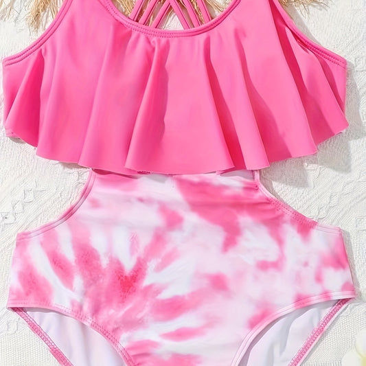 Girls Tie Dye Ruffle Trim Swimsuit Bathing Suit Summer Clothes Beach Gift