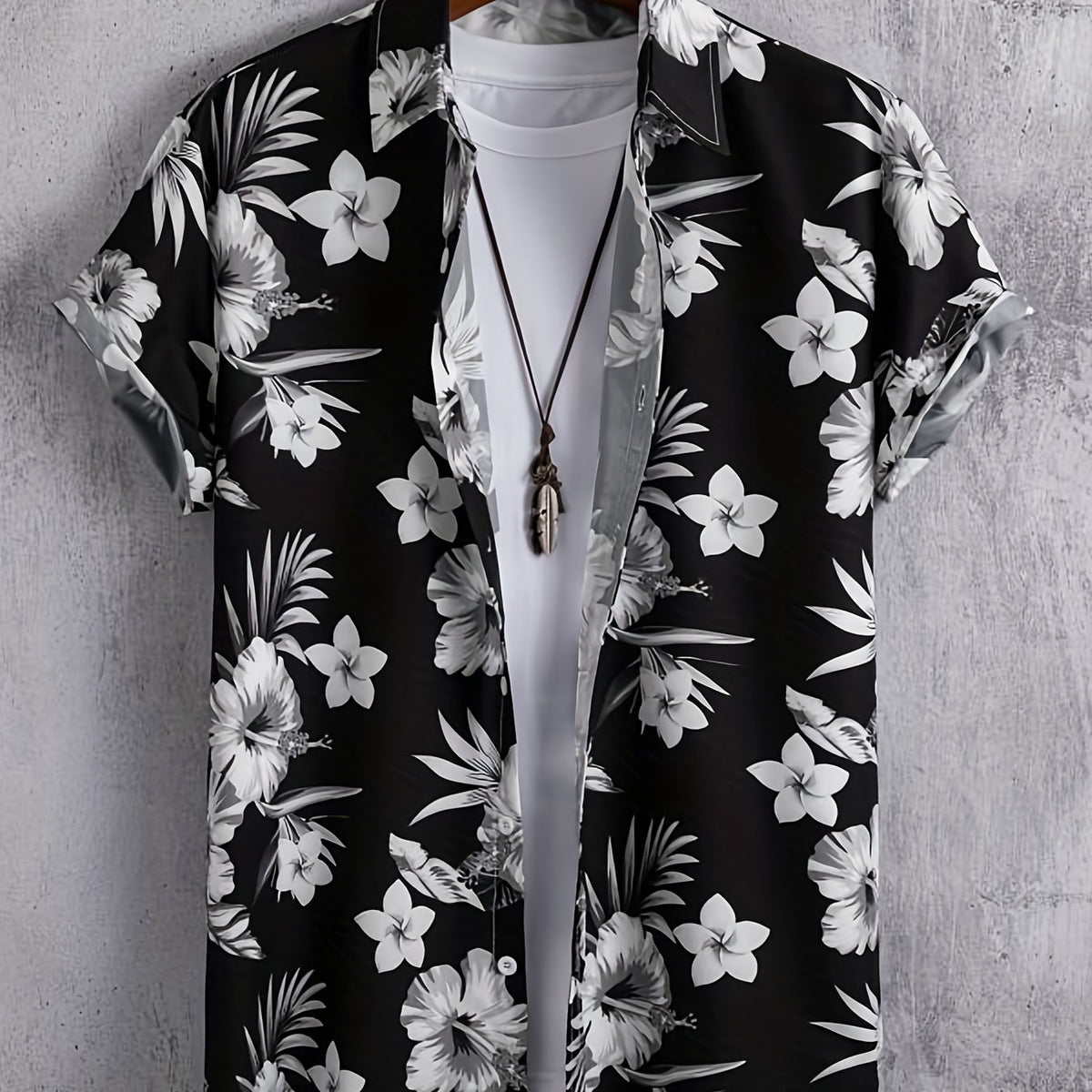 Hawaiian Style Flower Pattern Men's Short Sleeve Shirt