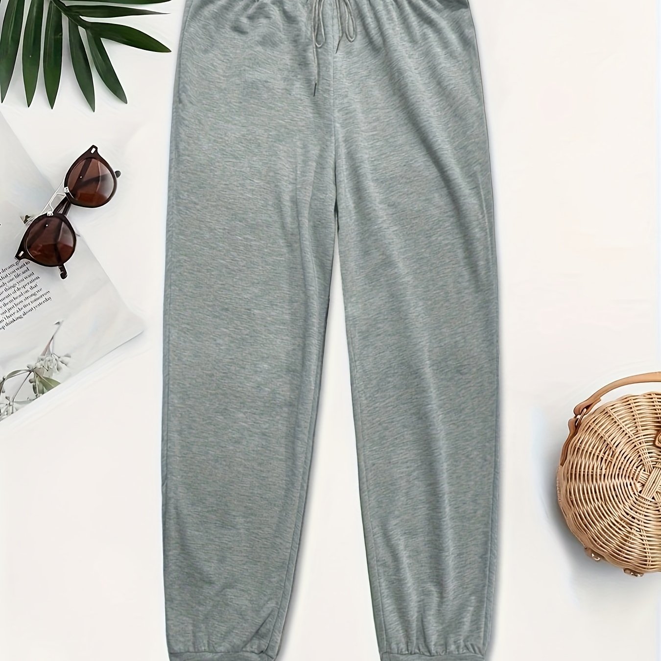  Sports Pants Women's Plus Elastic Drawstring High Rise Jogger Trousers
