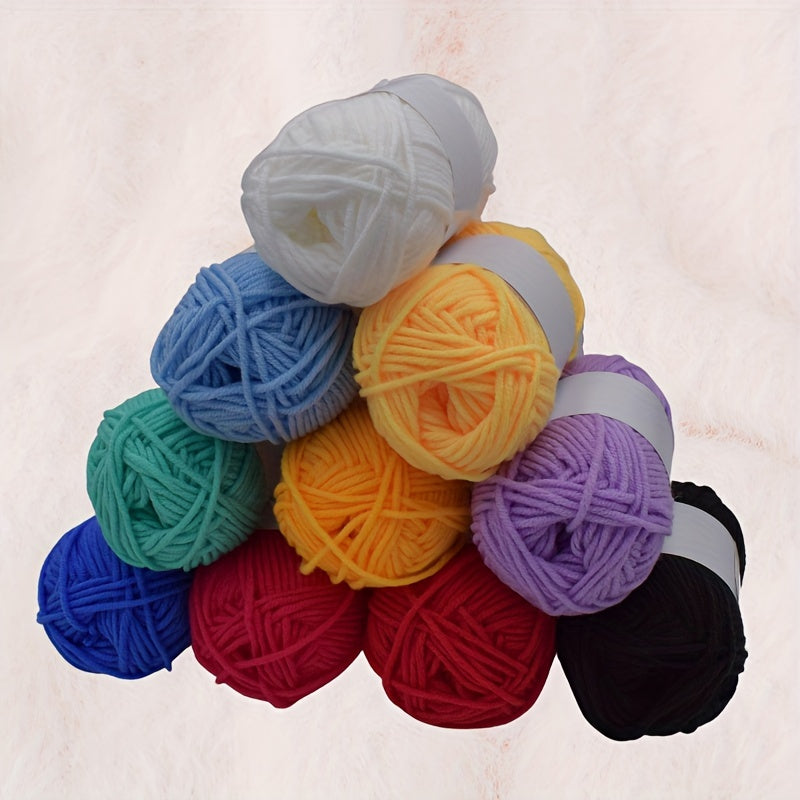 10pcs Solid Yarn In 10 Colors For Knitting Crocheting Weaving 25g