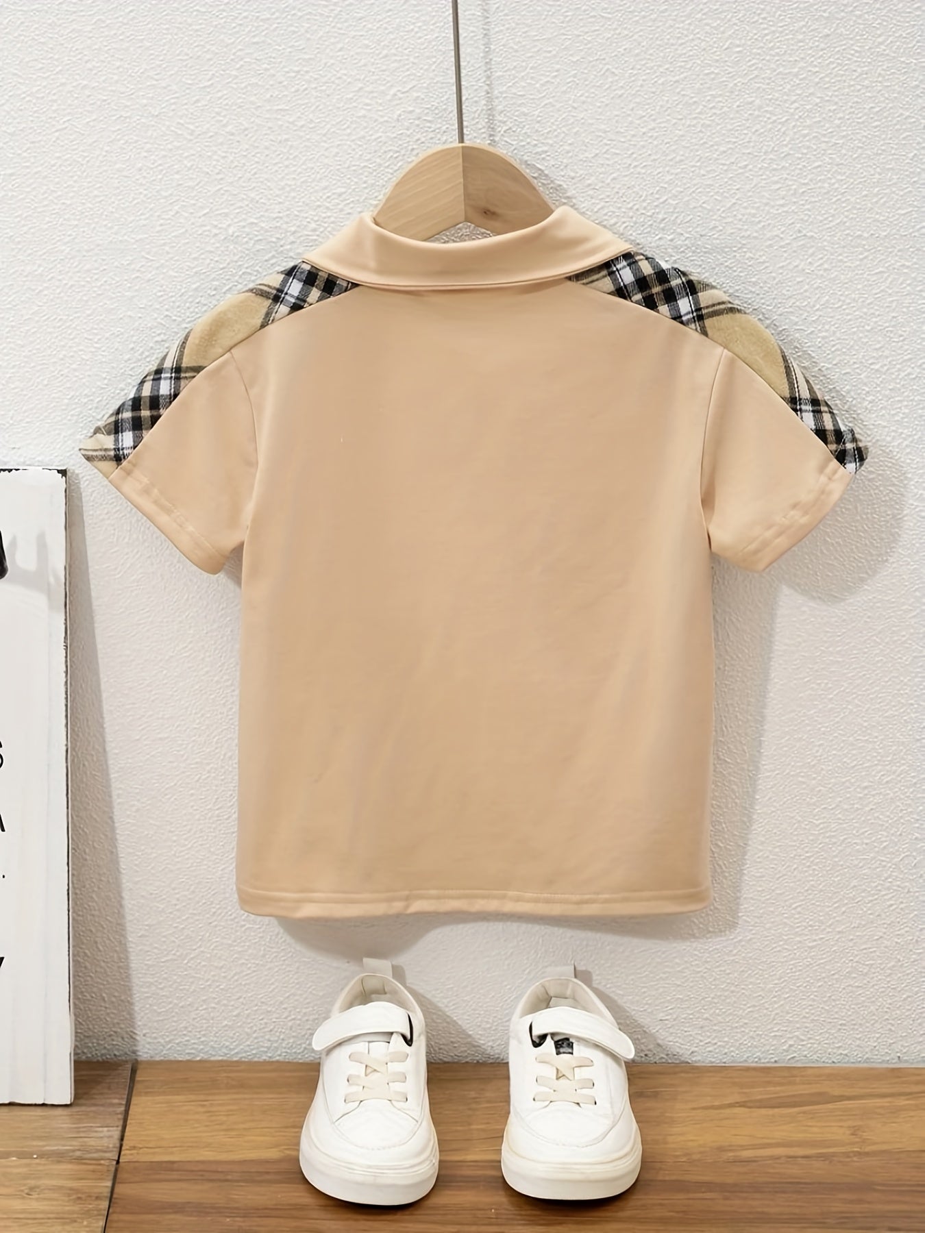 Boys Geometric Polo Shirts Short Sleeve Stretch Tops For Summer