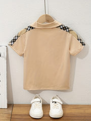 Boys Geometric Polo Shirts Short Sleeve Stretch Tops For Summer