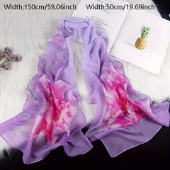 Large Flower Print Chiffon Scarf Gradient Silk Thin Shawl Hijab